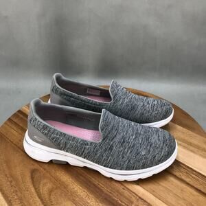 Skechers Go Walk 5 Walking Shoes Womens 9.5 Wide Gray Pink Sneakers Slip On